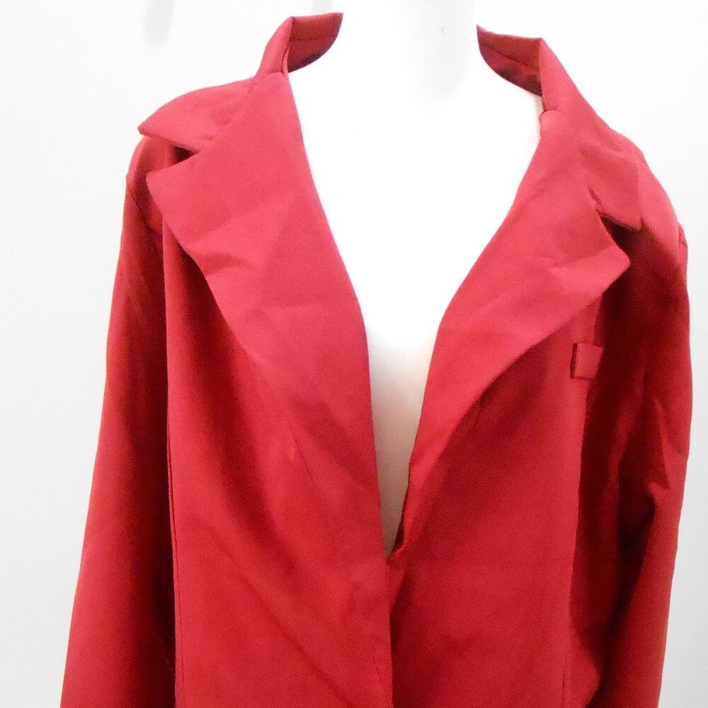 Women's Red Lapel Collared Single Button Blazer Jacket W/Shoulder Pads Size-2XL